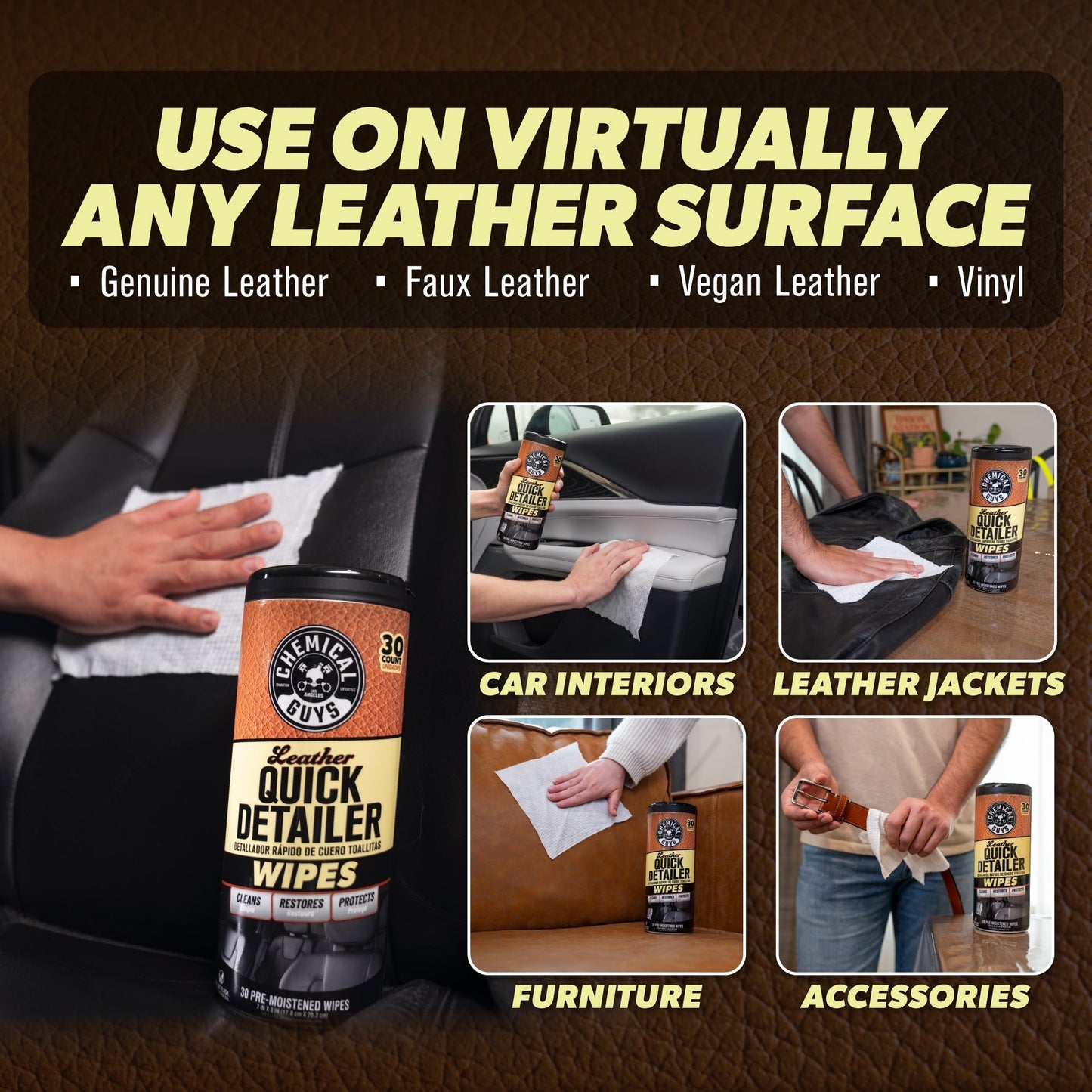 Leather Quick Detailer Wipes 3-Pack Kit